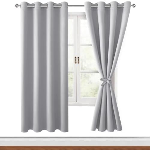 Hiasan Verdunklungsvorhänge Gardinen mit Ösen,Silver grau Blickdicht Vorhänge,2 Stück,140 x 200 cm (