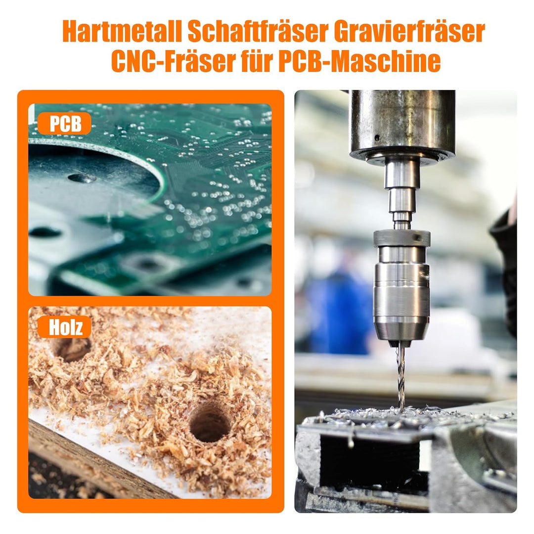 EU_HOZLY 10 Stücke Fräser 3.175mm Hartmetall-Endfräser Gravierbits CNC-Leiterplatten-Maschinen 0.8mm