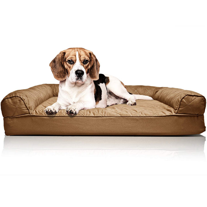 Furhaven Medium Orthopedic Dog Bed Quilted Sofa-Style w/Removable Washable Cover - Toasted Brown, Me