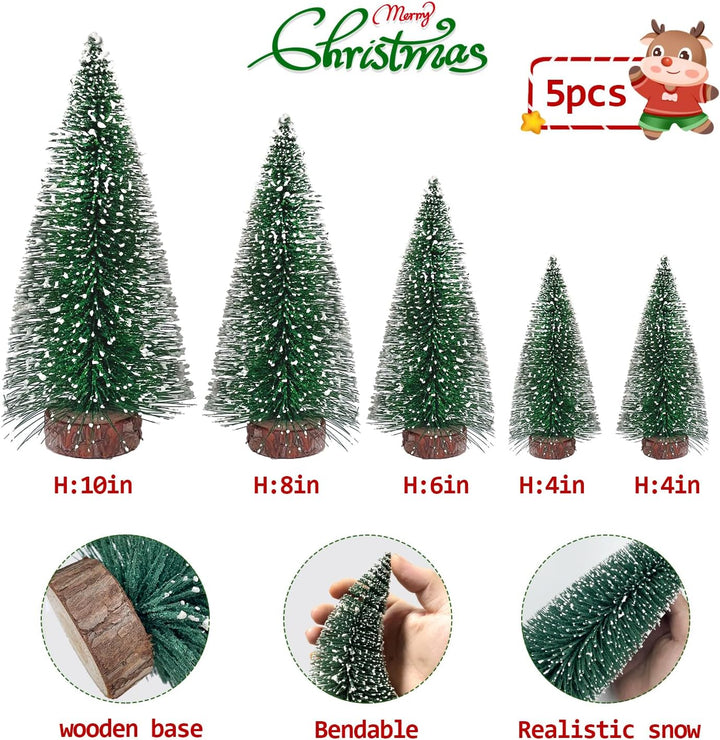 MTKZKAF 5 Stück Tisch-Weihnachtsbaum-Flaschenbürste mit Holzsockel für Dorf, Urlaub, Party, Weihnach