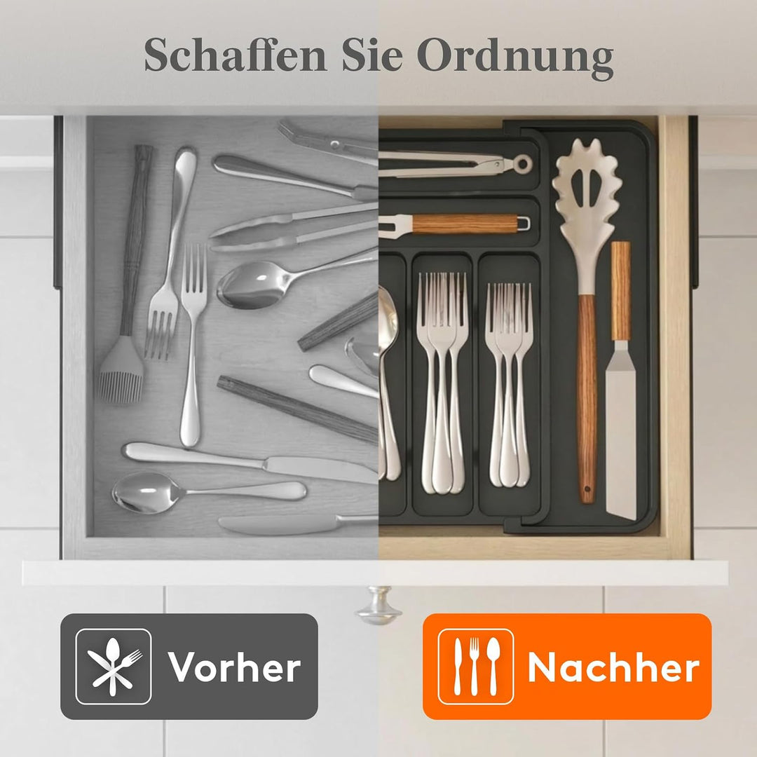 Lifewit Besteckkasten für Schubladen, verstellbarer Besteckeinsatz Tiefe 35 cm, 7-9 Fächer Kunststof
