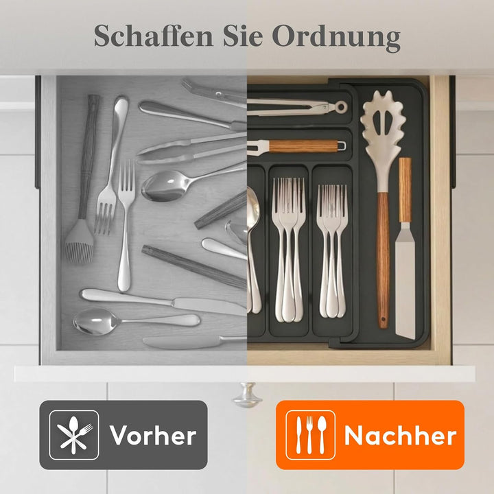 Lifewit Besteckkasten für Schubladen, verstellbarer Besteckeinsatz Tiefe 35 cm, 7-9 Fächer Kunststof