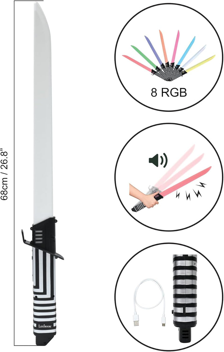 Lexibook, interaktiver Säbel, der auf Bewegungen reagiert, 4 Lichtmodi, leuchtet in 8 Farben, Kampfs