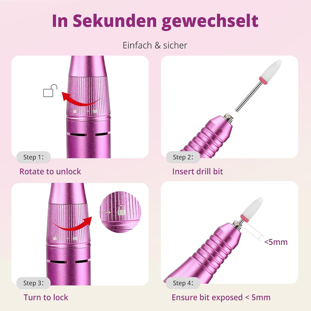 Nagelfräser Elektrisch 40.000 U/Min mit LED Display, Profi Nagelbohrer für Gel- & Acrylnägel, Wieder
