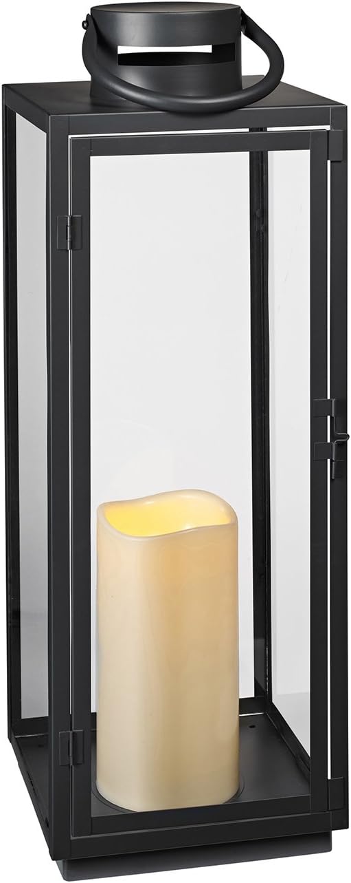 Dunkelgraue Metall Laterne mit LED Kerze batteriebetrieben Timer 65cm Lights4fun Grösse: 65cm, Gröss