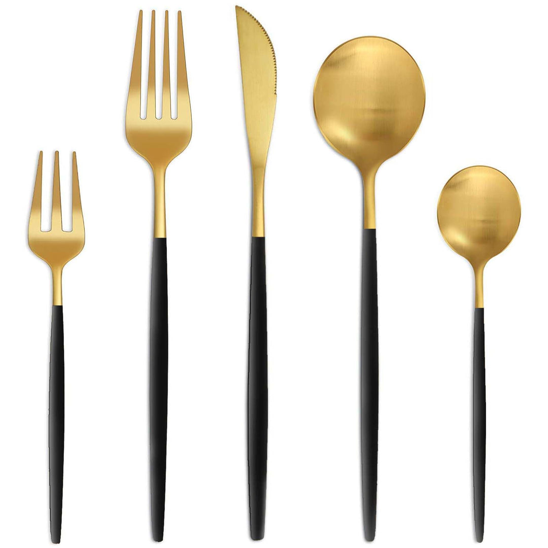Bestdin Besteck Set 6 Personen, 30 teilig Besteck Schwarz Gold Matt, Essbesteck Set mit Messer Gabel