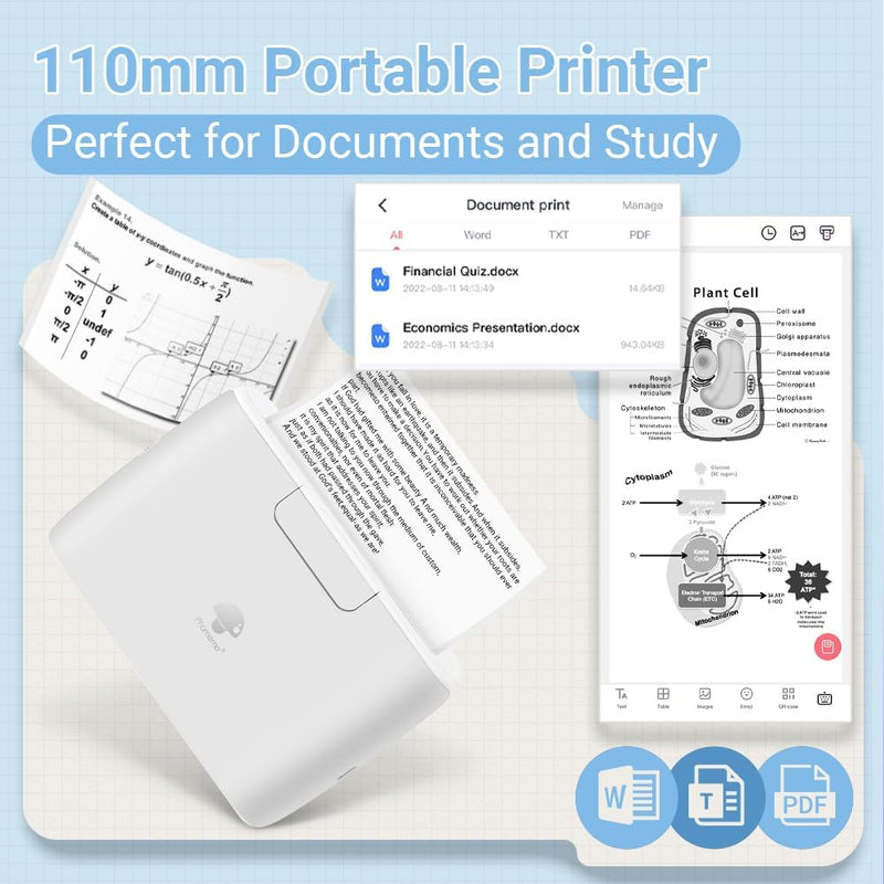 Phomemo M04S 110mm Mini Drucker Tragbarer – 300DPI Taschendrucker Bluetooth Thermodrucker für Handy,