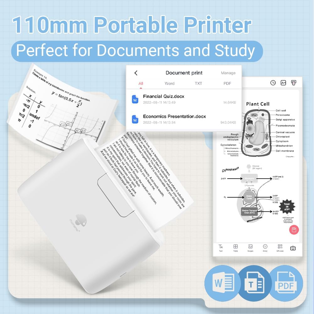 Phomemo M04S 110mm Mini Drucker Tragbarer – 300DPI Taschendrucker Bluetooth Thermodrucker für Handy,