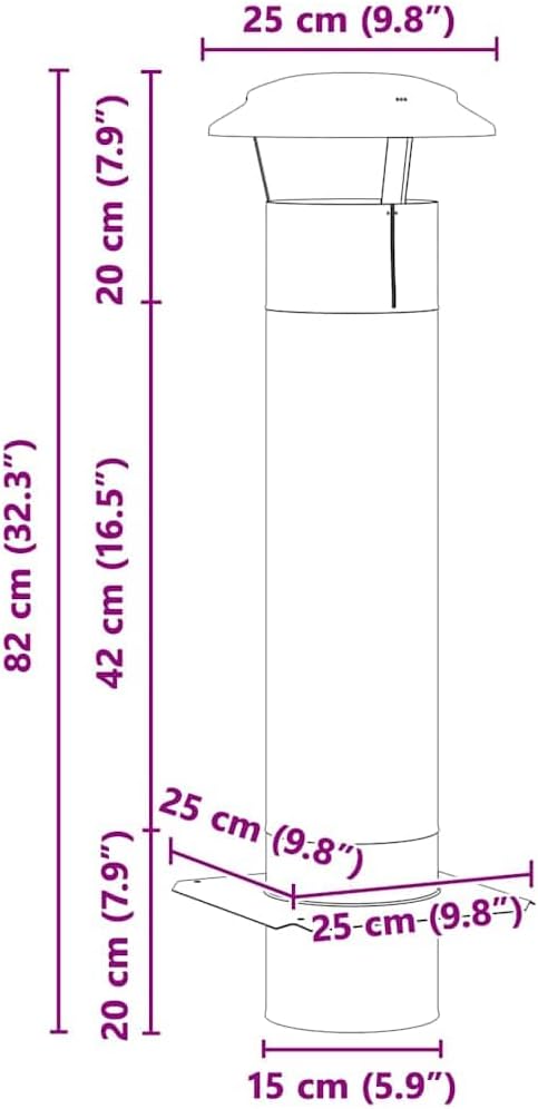 vidaXL Kaminverlängerung Silber 25 x 25 x 82 cm Edelstahl, Garten und Terrasse, Coole Kamin-Accessoi