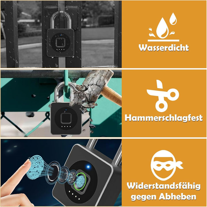 Vorhängeschloss Fingerabdruck, Anweller Vorhängeschloss mit Bluetooth und Fingerabdruck Entsperren,