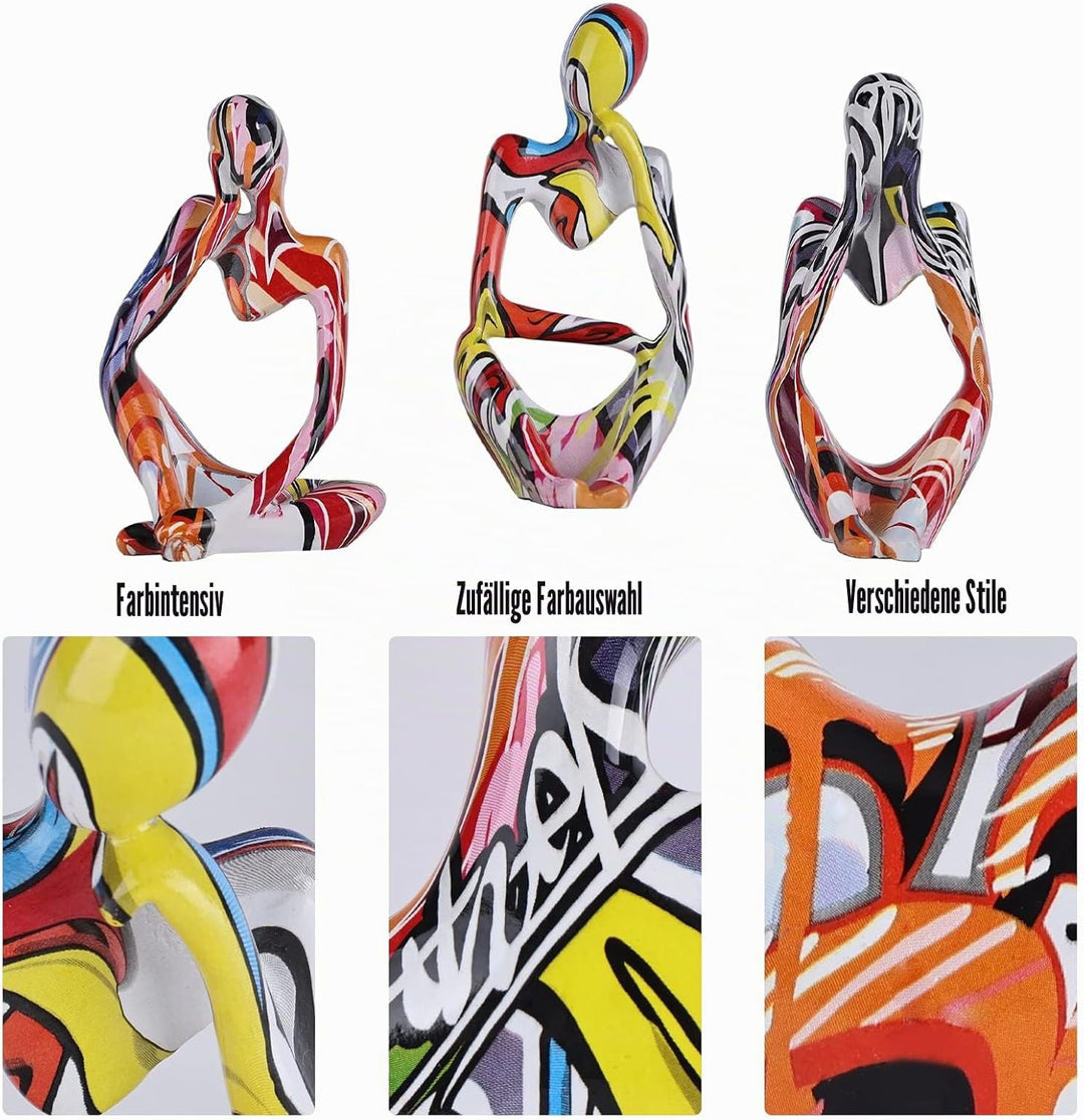 3 Stück abstrakte Graffiti-Denker-Statuen und Skulpturen, bunte Mini-Denker-Figur, Ornamente, minima