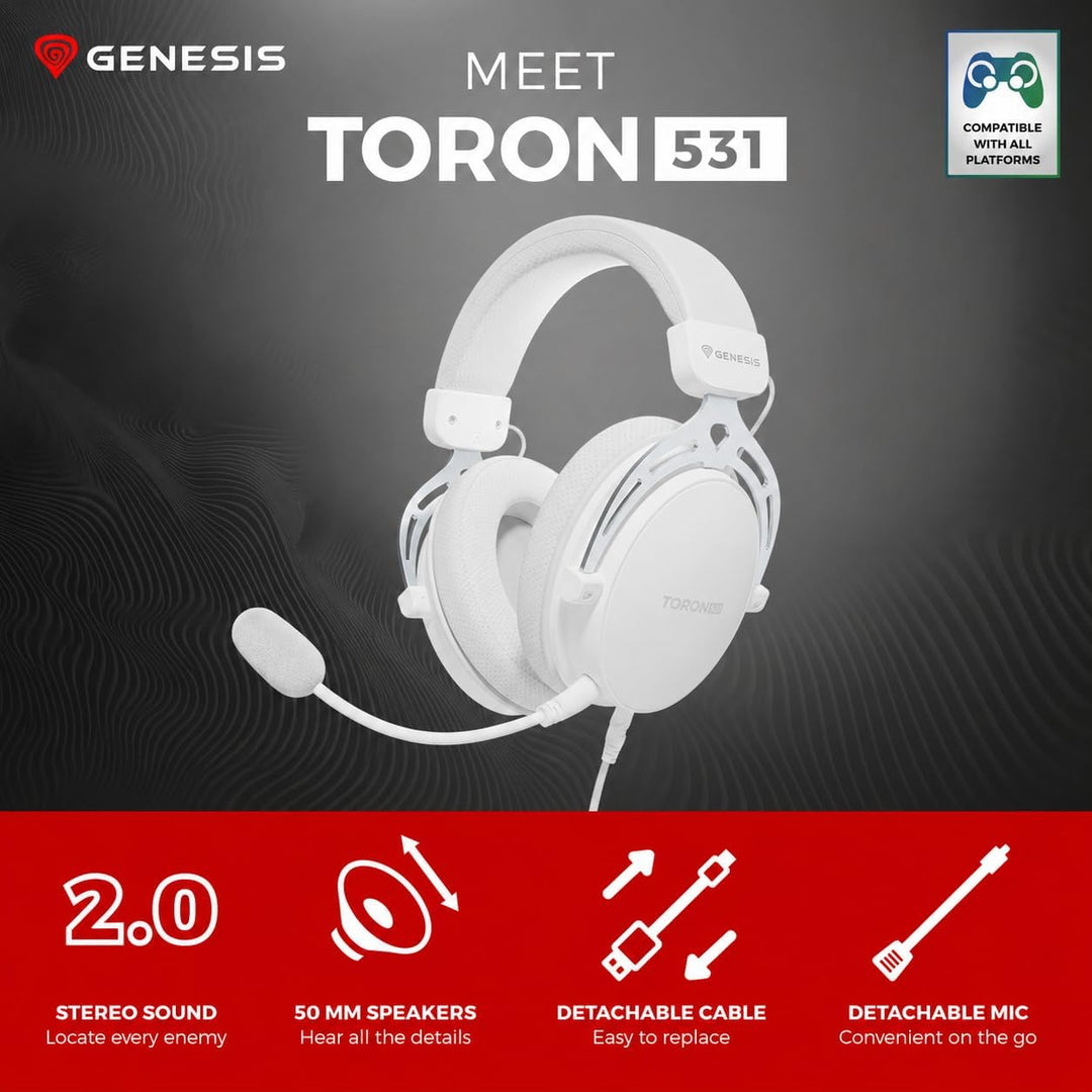 Genesis Toron 531 Gaming Headset – Over-Ear Kopfhörer mit 50 mm Treibern, abnehmbares Mikrofon, 3,5