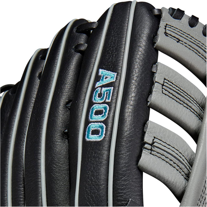 WILSON 2023 A500 Jugend-Baseballhandschuh Schwanrz/Grau/Blau 12.5" Linke Hand Wurf, Schwanrz/Grau/Bl