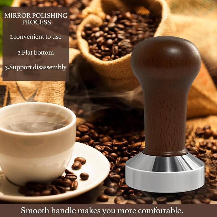 Kaffeetamper 51mm mit Echtholzgriff & Silikonmatte – Massiver Espressostempel für präzises Tamping –