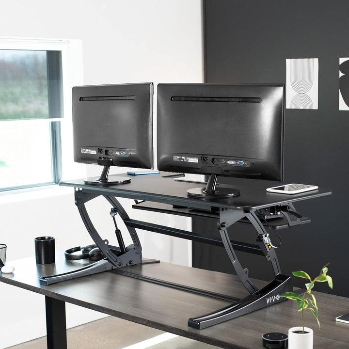VIVO 107 cm höhenverstellbarer Steh-Schreibtisch-Aufsatz, V-Serie, schneller Steh-Sitz-Tisch-Aufsatz
