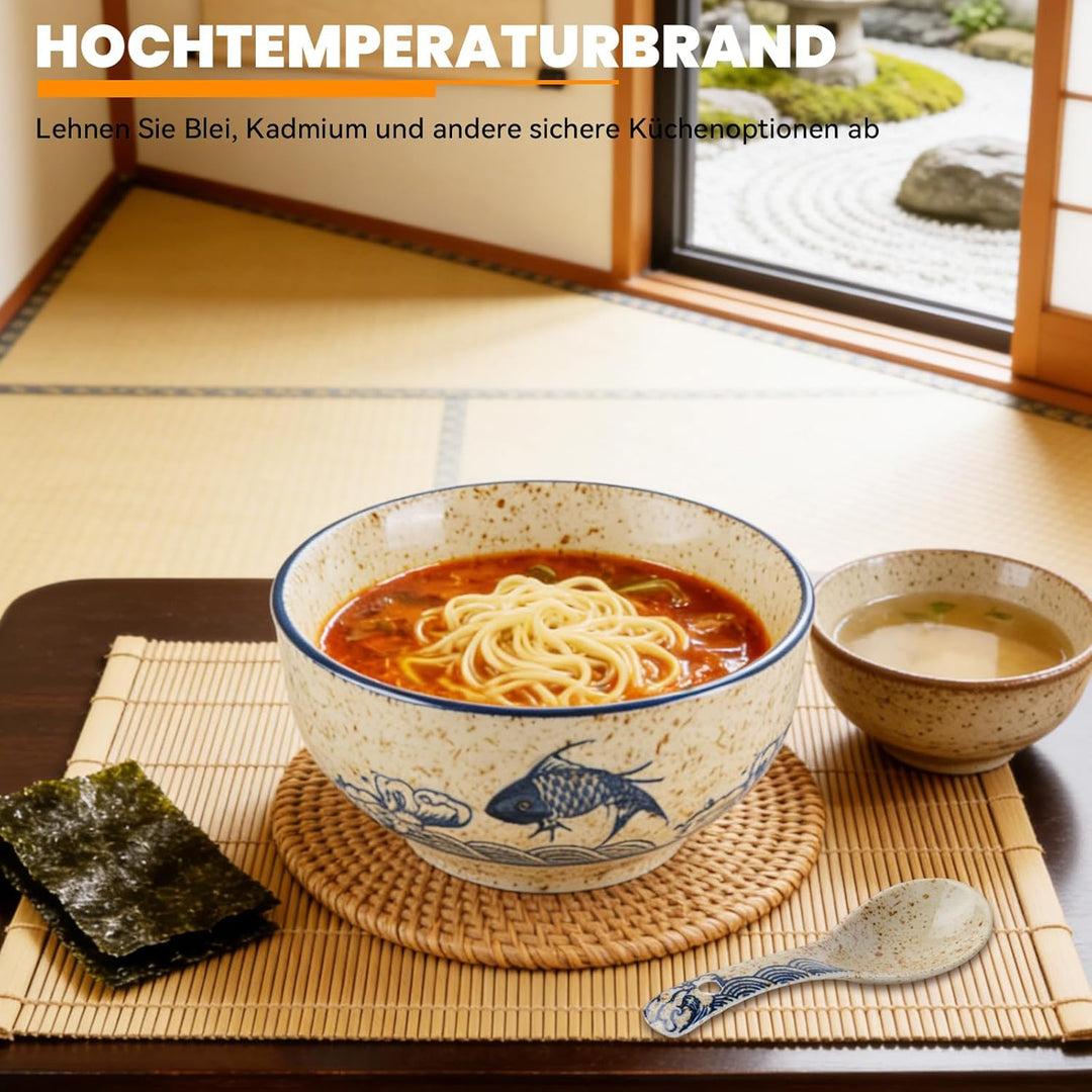 Keramik Ramen Schale Set, 700ml Porzellan-Nudelbecher