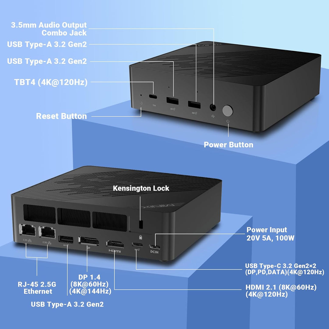 MINIX EU512-AI Mini PC Intel Core Ultra 5 125H 16GB DDR5/512GB SSD 8K Quad Output/Thunderbolt 4/Whis