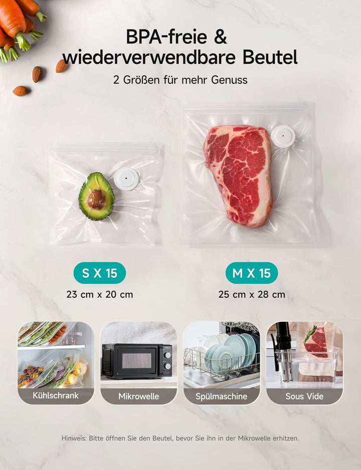 HiCOZY vakuumiergerät für Lebensmittel, Vakuumierer mit sichtbarem Wassertank, Kompaktes Hand-Vakuum