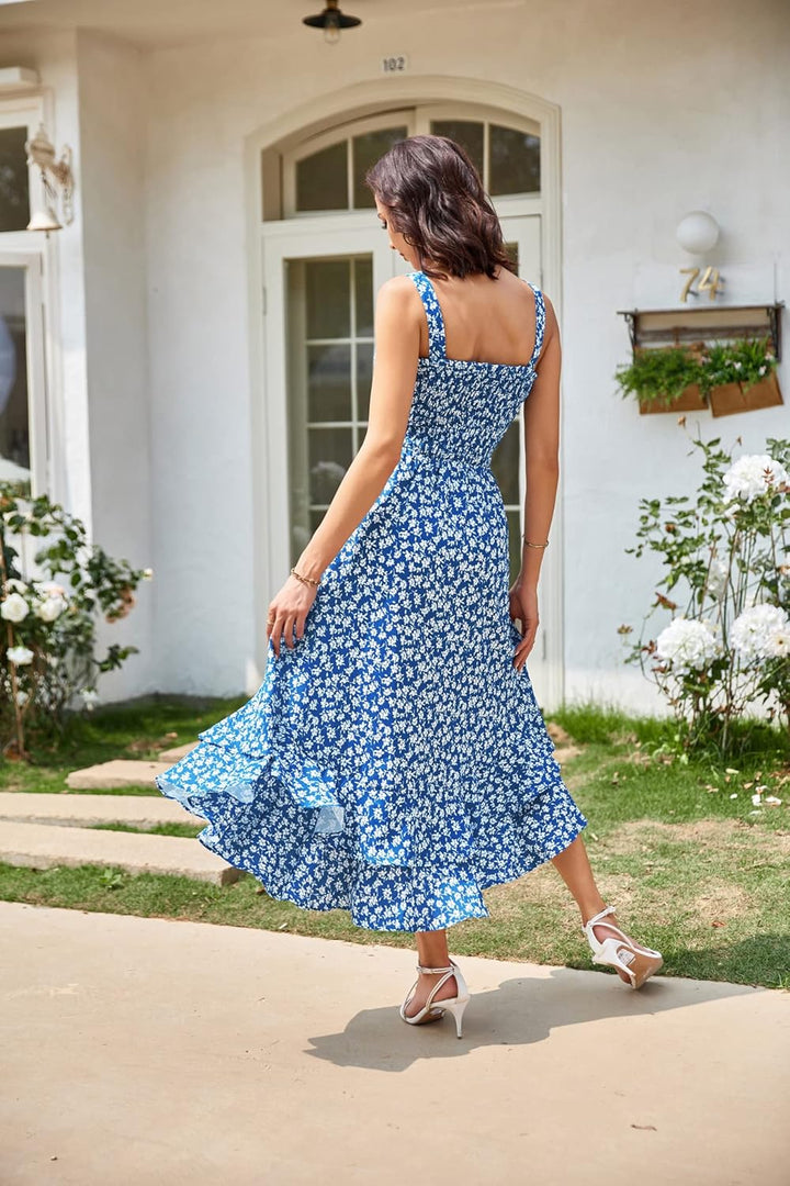 GRACE KARIN Damen langes Blumenkleid Ärmellos Spaghettiträger Cocktailkleid Casual Freizeitkleid Böh
