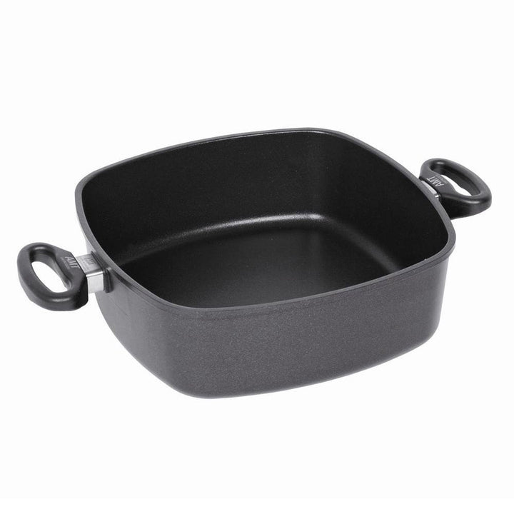 AMT Gastroguss Eckpfanne 28 x 28 cm, 9 cm hoch, Bräter mit Seitengriffen, nicht induktionsgeeignet,