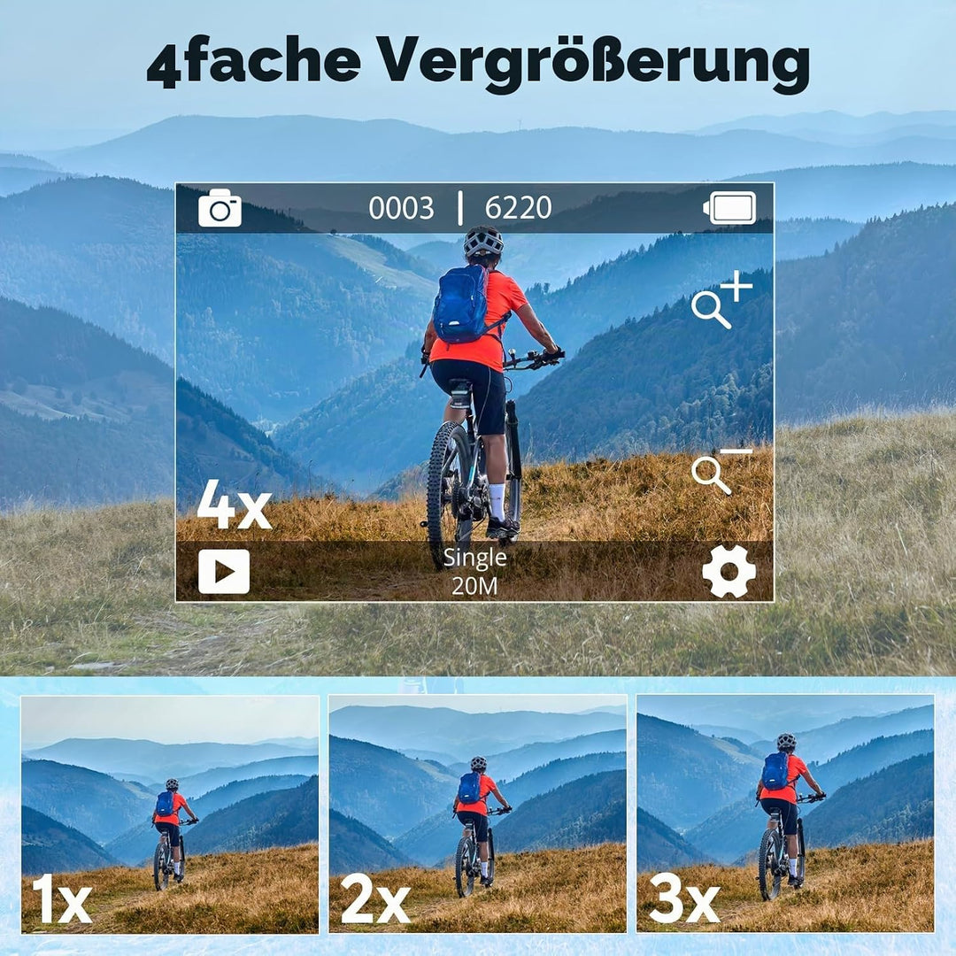 AKASO Action cam/Unterwasserkamera 4K WiFi 40M EIS Anti-Shake Action Kamera 4X Zoom mit Touchscreen,