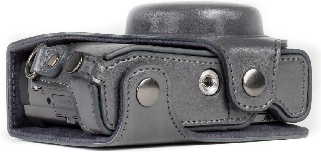 MegaGear MG1261 Panasonic Lumix DC-TZ95, DC-TZ90 Ever Ready Leder Kamera-Case mit Trageriemen - Grau