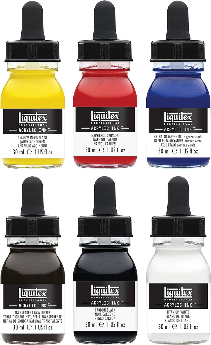 Liquitex 3699314 flüssige Professional Acrylfarben - Ink, Set - 6 Farben a 30 ml Tusche, basisfarben
