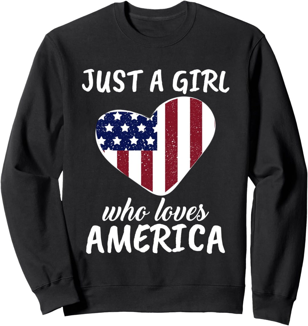 Damen Just A Girl Who Loves America Geschenk USA Flagge Sweatshirt