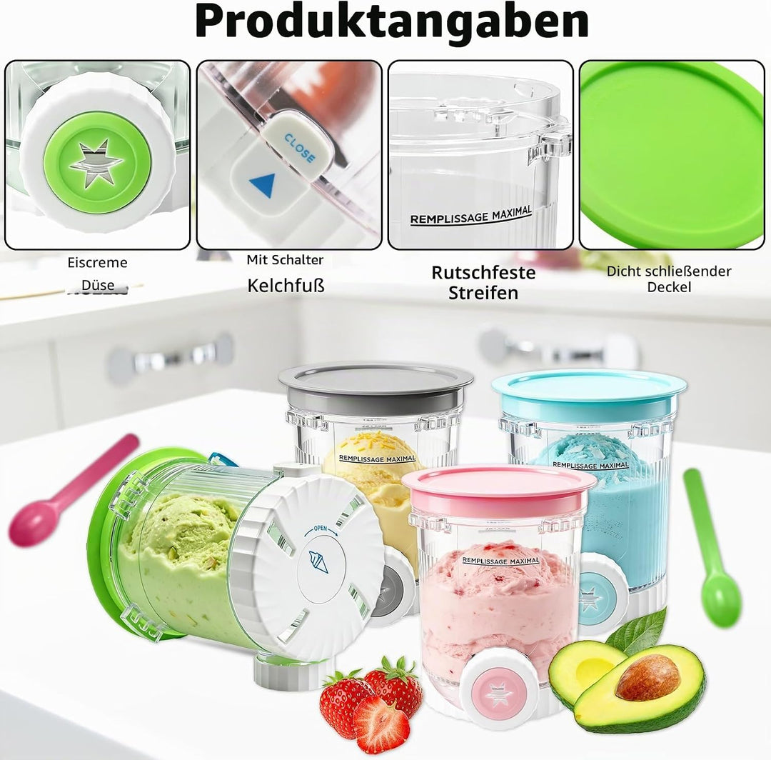 4 Stück Für Ninja Swirl Creami Behälter 480 ml Eisbehälter, Kompatibel mit Ninja Creami NC700 &amp; NC70