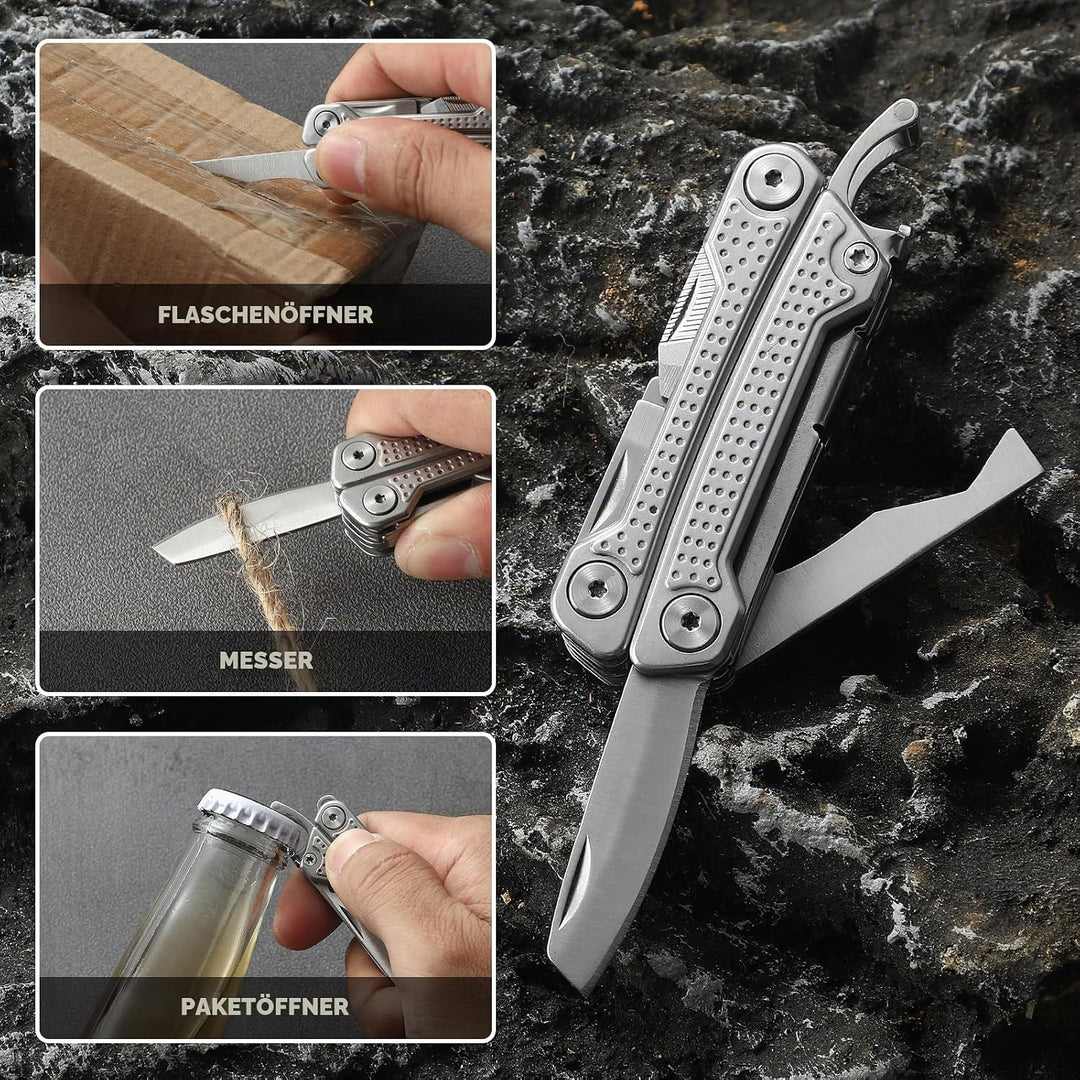 VIRENKNIFE Multitool, 11-in-1 Mini EDC Multitool, Geschenk für Männer, Multifunktionszange aus Edels