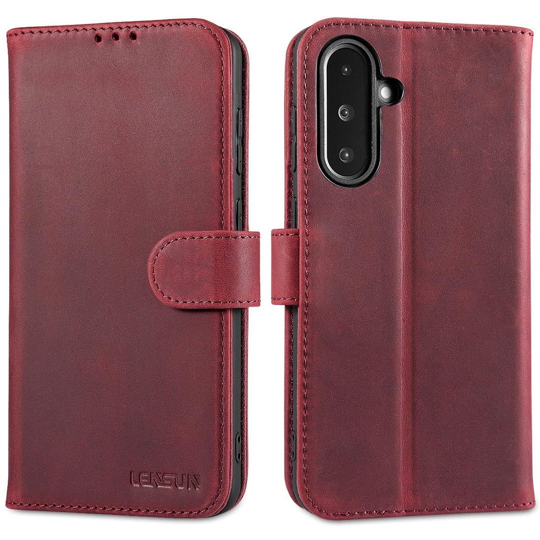 LENSUN Lederhülle für Samsung Galaxy A36, Echtleder Hülle [Echtes Leder][Wallet-Fach][Stand-Funktion