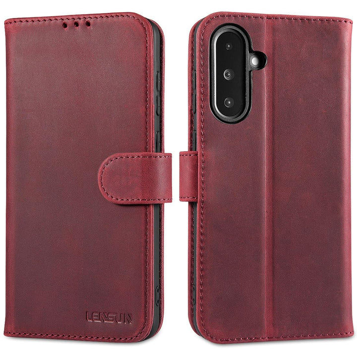 LENSUN Lederhülle für Samsung Galaxy A36, Echtleder Hülle [Echtes Leder][Wallet-Fach][Stand-Funktion