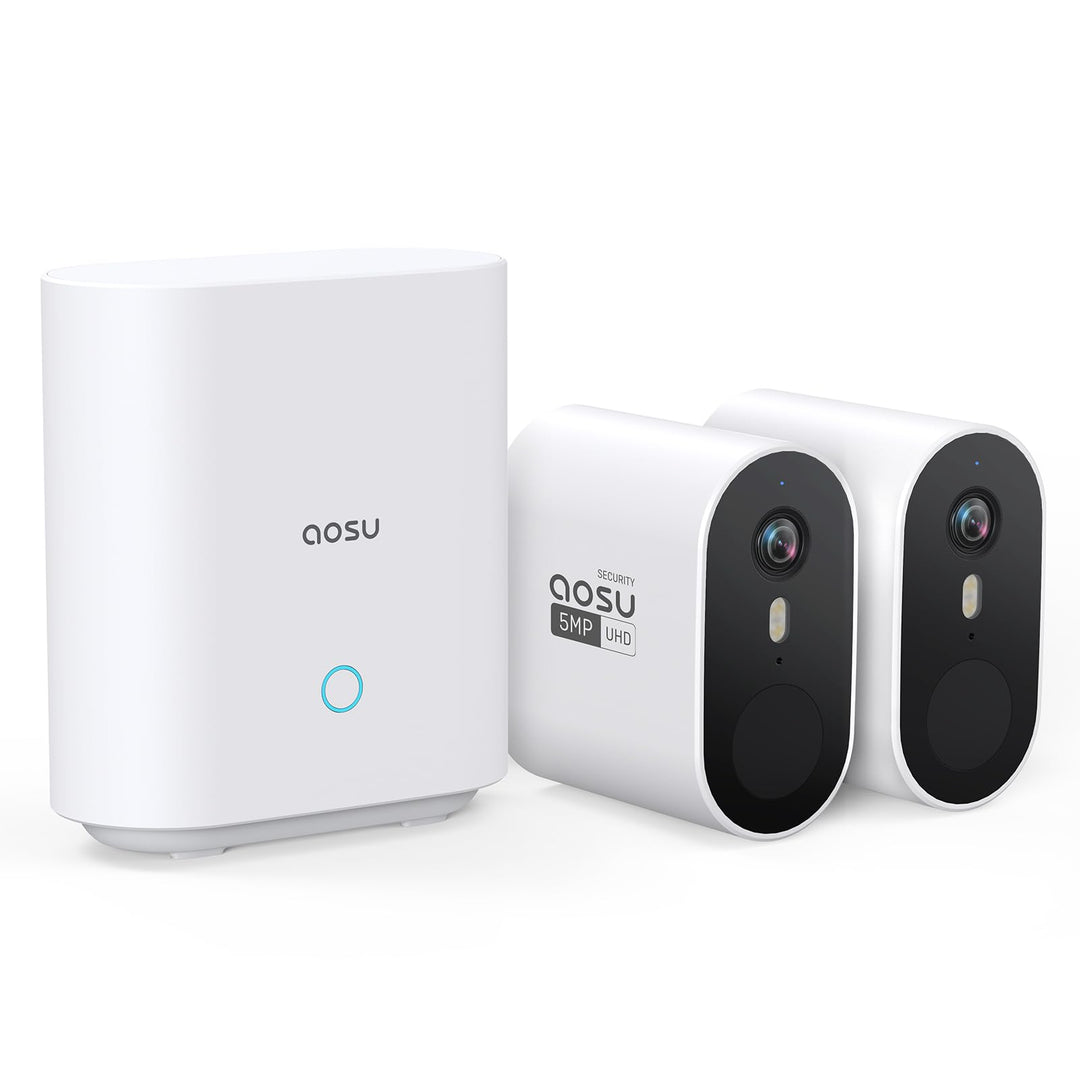 aosu 3K 5MP Überwachungskamera Aussen Akku 240 Tage 2-Kit + Aosubase 32GB Lokaler Speicher ohne ABO