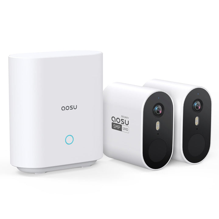 aosu 3K 5MP Überwachungskamera Aussen Akku 240 Tage 2-Kit + Aosubase 32GB Lokaler Speicher ohne ABO