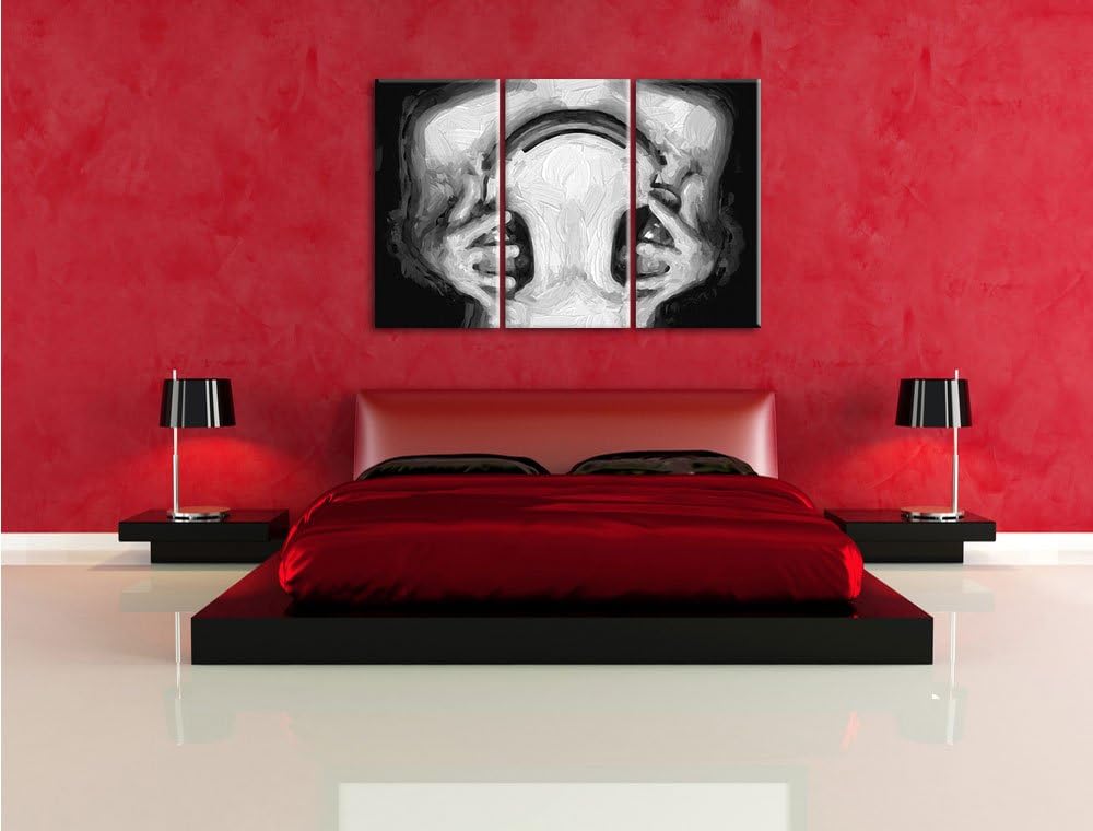 Pixxprint Sexy Girl mit Kopfhörer Pinsel Effekt 3-Teiler Leinwandbild 120x80 Bild auf Leinwand