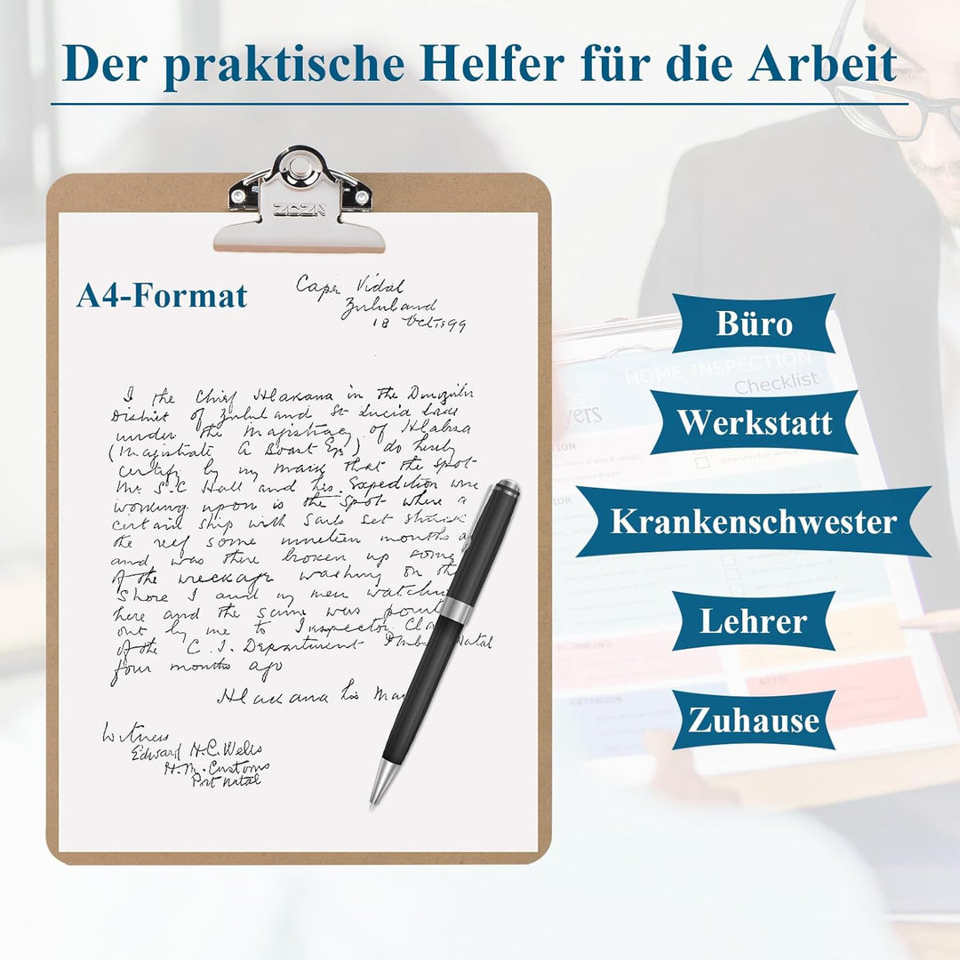 ZCZN 6er Klemmbrett a4, Clipboard Schreibbrett mit Butterfly Klemme, Braun 6 Stück, 6 Stück