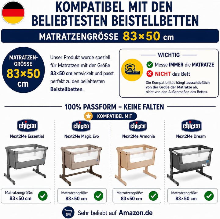 FlyIdeas Next 2 Me Spannbettlaken Beistellbett 83x50 cm, 2 STK. - 2 Spannleintuch Matratzenschoner f