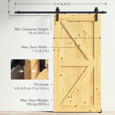 CO-Z 200 cm Schiebetürbeschlag Set Schiebetürsystem Zubehörteil 6,6ft. Schiebetür-Set Kohlenstoffsta