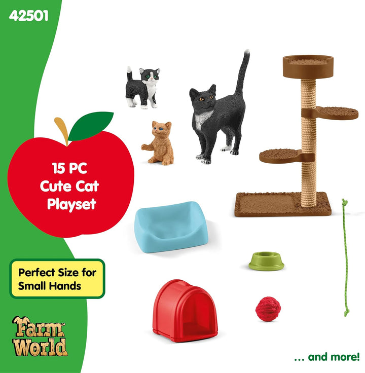 schleich 42501 Spielspass für niedliche Katzen, für Kinder ab 3+ Jahren, FARM WORLD - Spielset Singl