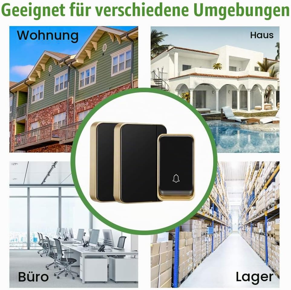 『Keine Batterie Erforderlich』Drahtlose Türklingel wasserdicht, AURTEC-Türklingel-Kit mit 2 Empfänger