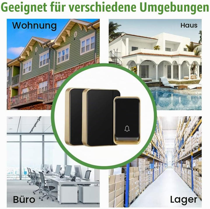 『Keine Batterie Erforderlich』Drahtlose Türklingel wasserdicht, AURTEC-Türklingel-Kit mit 2 Empfänger