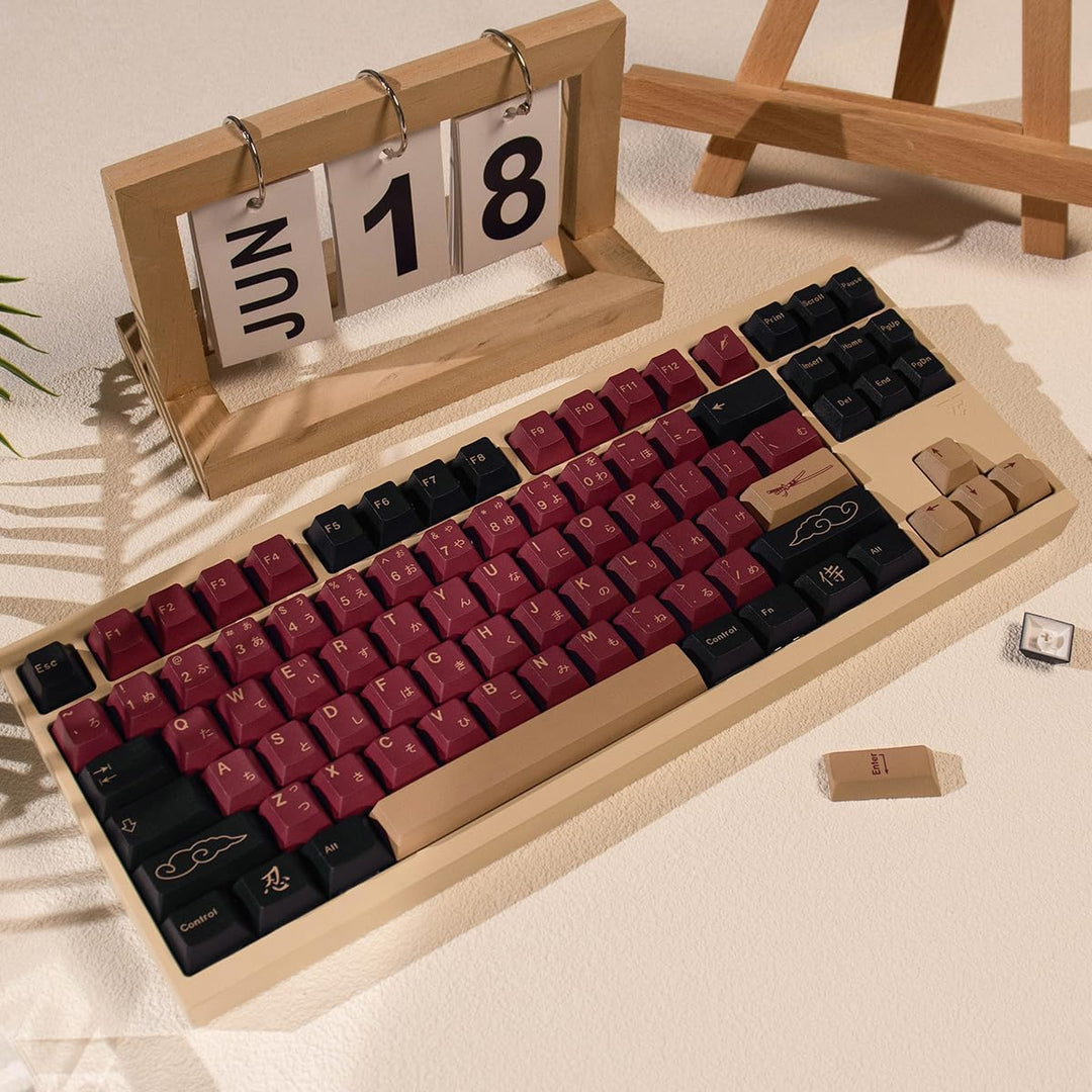 129 Tasten PBT Tastenkappen Dye Sub Cherry Profile Dye Sub Red Samurai Tastenkappen Set Fit for 61/6