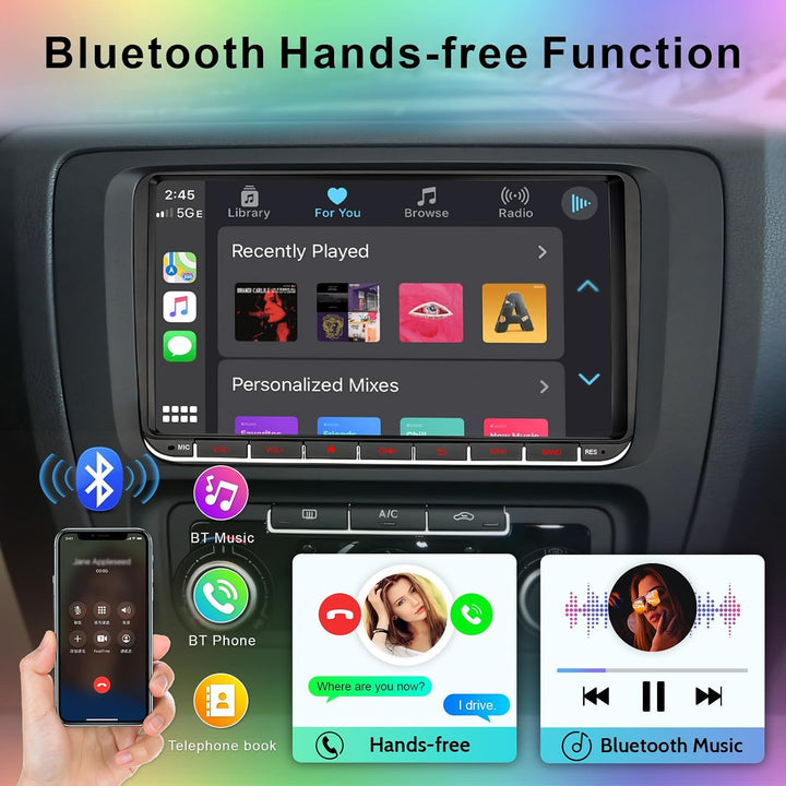 Autoradio mit Navi Bildschirm für VW Golf 5/6 Seat Passat Sharan Tiguan,9 Zoll Golf Radio mit Apple