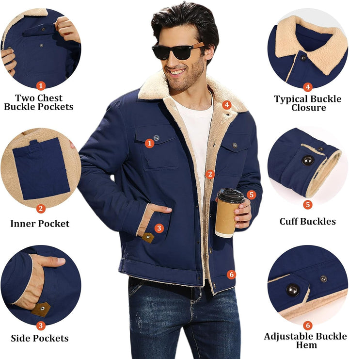 Voqeen Winterjacke Herren Fleece Gefüttert Cargo Jacke Warme Herren Fliegerjacke Militär Winddichte