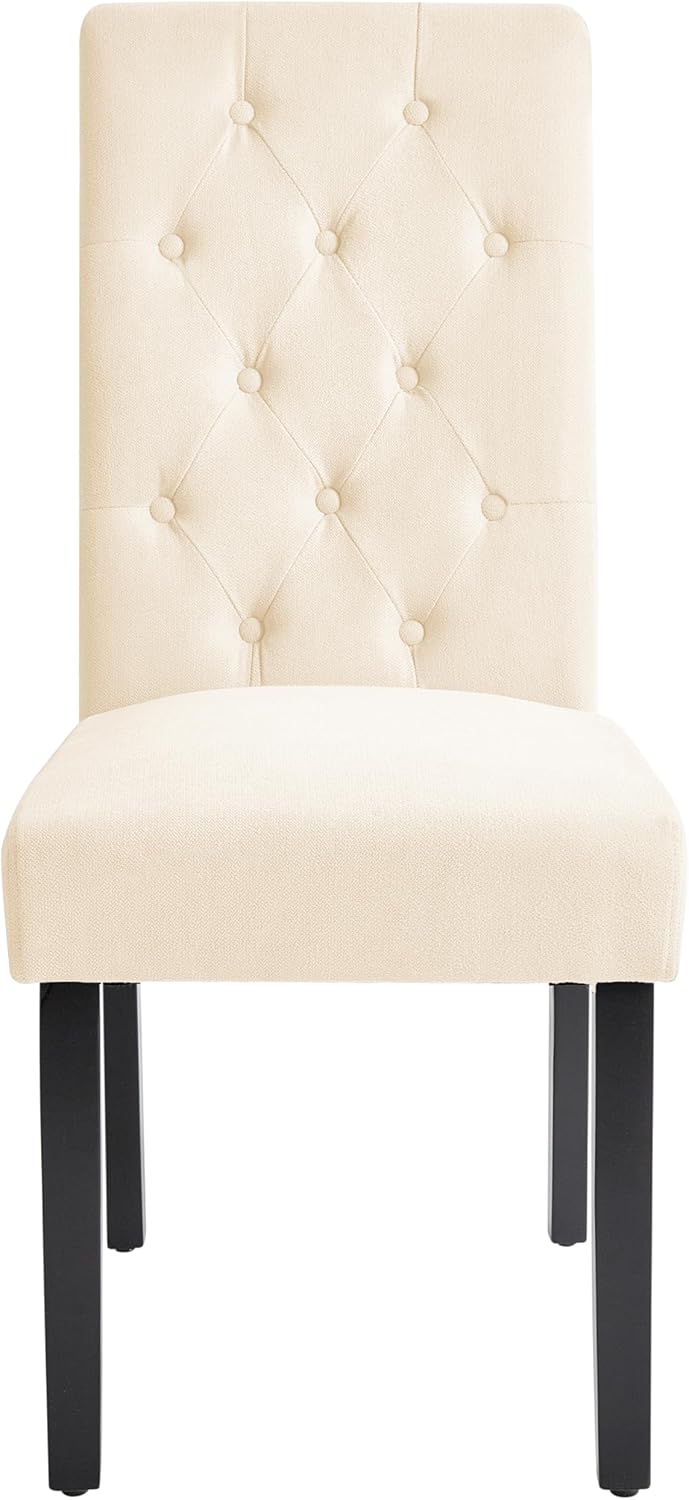 Polsterstuhl creme 2er Set Beine aus Kiefernholz Glamour Stil Velva