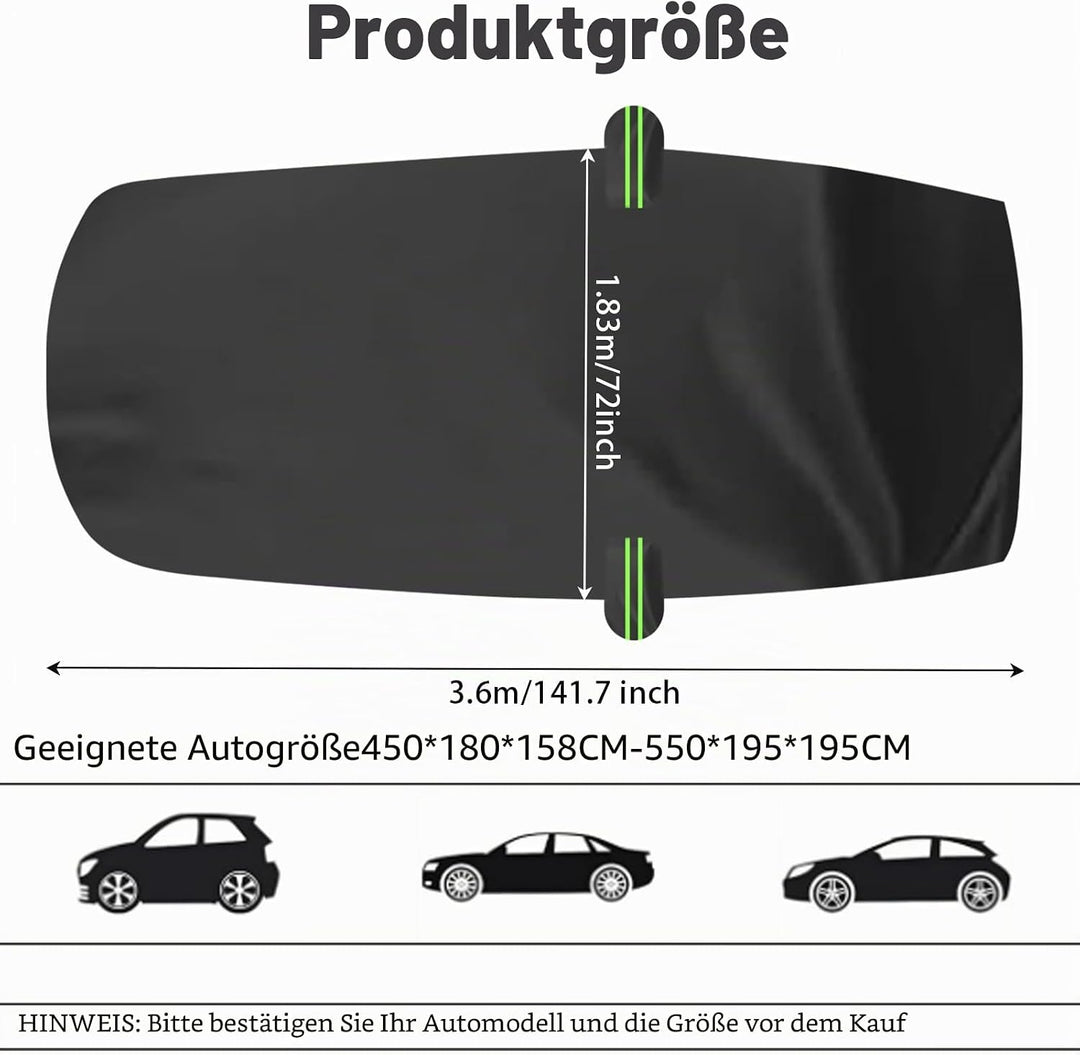 Universal Halbgarage Autoabdeckung,Halbe Autoabdeckung mit Haken und Riemen, Wasserdicht Autogarage