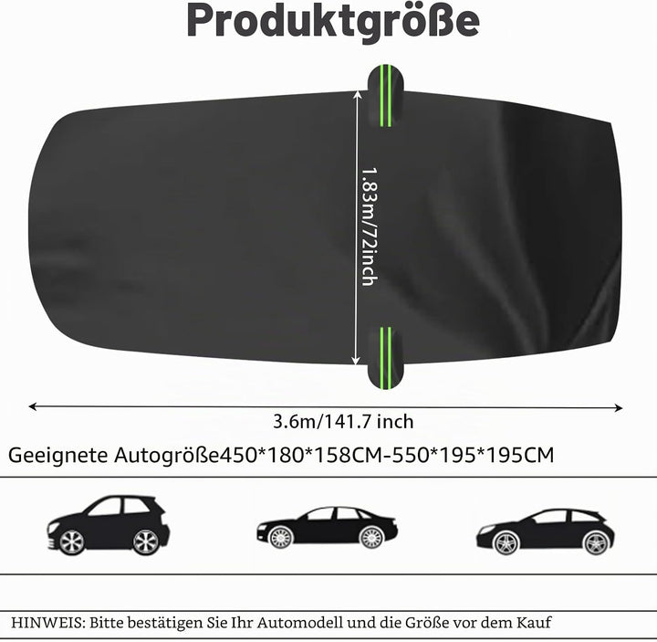 Universal Halbgarage Autoabdeckung,Halbe Autoabdeckung mit Haken und Riemen, Wasserdicht Autogarage