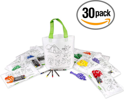 aeioubaby.com 30 Tasche zum Ausmalen | 30 einzelne Taschen mit 5 bunten Wachsmalstiften und Luftball