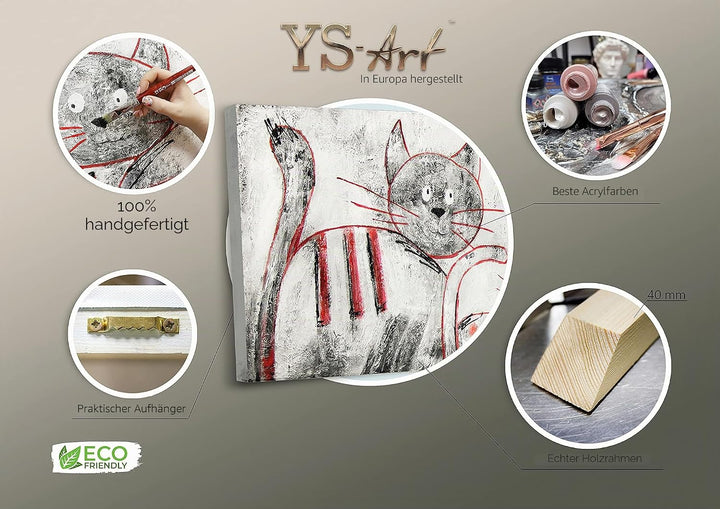 YS-Art XXL Abstrakt Acryl Gemälde auf Leinwand lustige Katzen handgemalt Wandbilder Wohnzimmer Kinde