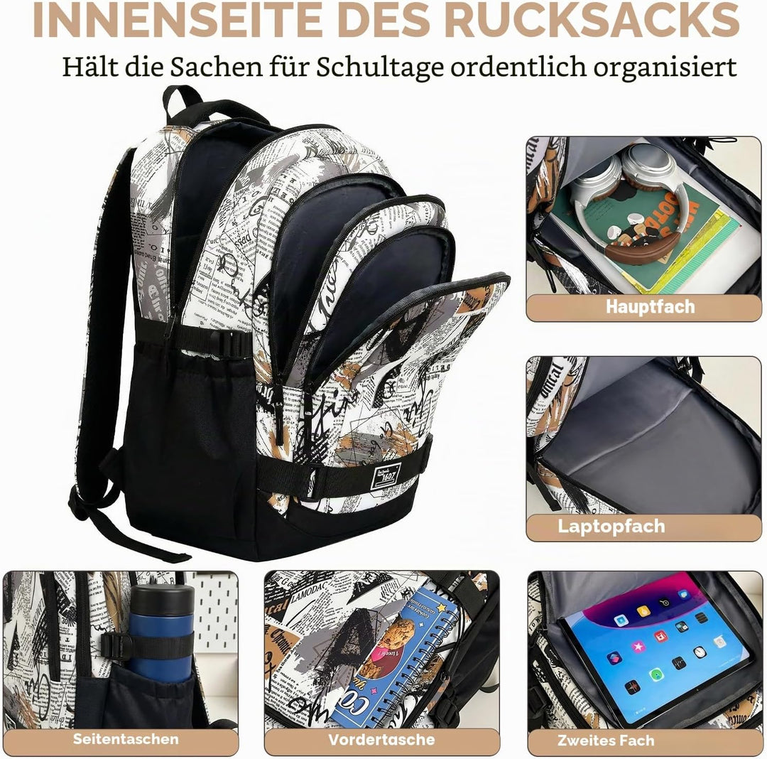 Amythe Schulrucksack Jungen Teenager, Rucksack Schule Gymnasium Oberstufe Schulranzen mit Laptopfach